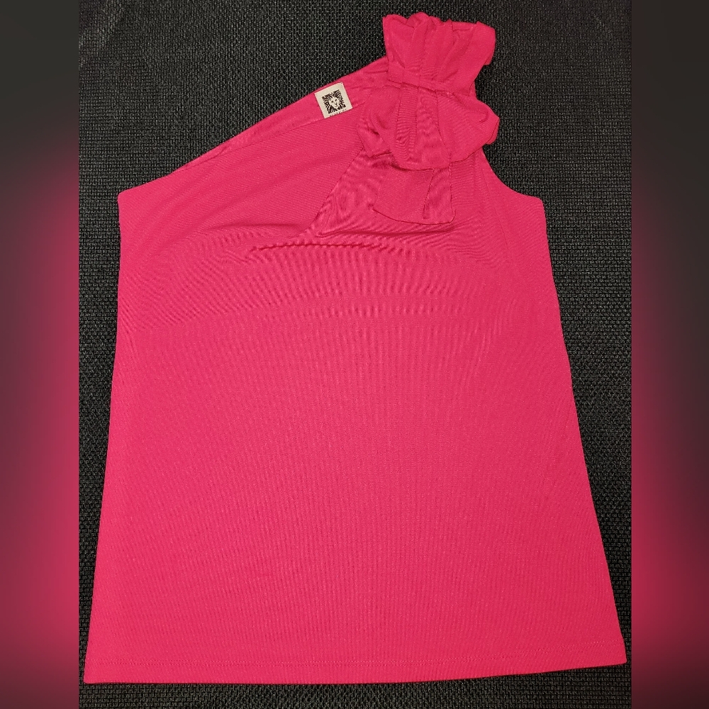 Anne Klein Blouse One Shoulder Fussia Pink